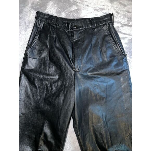 Women’s Vintage Black Leather Straight Leg Pants 31 - Picture 2 of 12